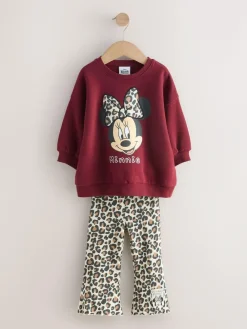 Sale Next Burgundy Red Leopard Minnie Mouse Sweatshirt and Flare Leggings Set (3mths-7yrs)