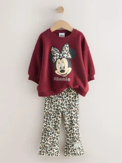 Sale Next Burgundy Red Leopard Minnie Mouse Sweatshirt and Flare Leggings Set (3mths-7yrs)