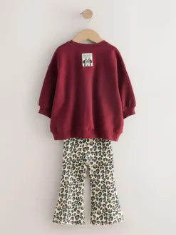 Sale Next Burgundy Red Leopard Minnie Mouse Sweatshirt and Flare Leggings Set (3mths-7yrs)