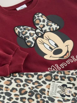 Sale Next Burgundy Red Leopard Minnie Mouse Sweatshirt and Flare Leggings Set (3mths-7yrs)