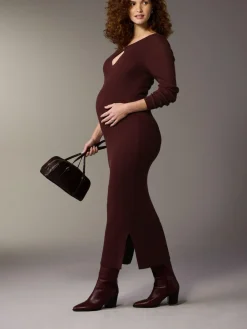 Online Next Maternity Knitted Keyhole Dress Burgundy Red