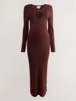 Online Next Maternity Knitted Keyhole Dress Burgundy Red
