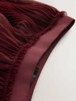 New Next Mesh Pleated Maxi Skirt Burgundy Red