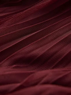 New Next Mesh Pleated Maxi Skirt Burgundy Red