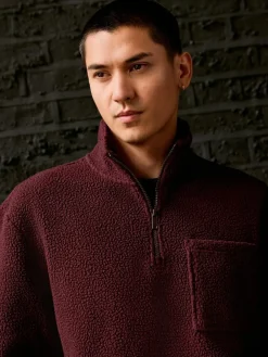 Hot Next Quarter Zip Borg Fleece Burgundy Red
