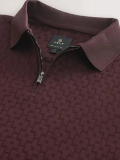 Next Burgundy Red Regular Fit N.Premium Smart Jaquard Polo Shirt^ Tops & T-Shirts
