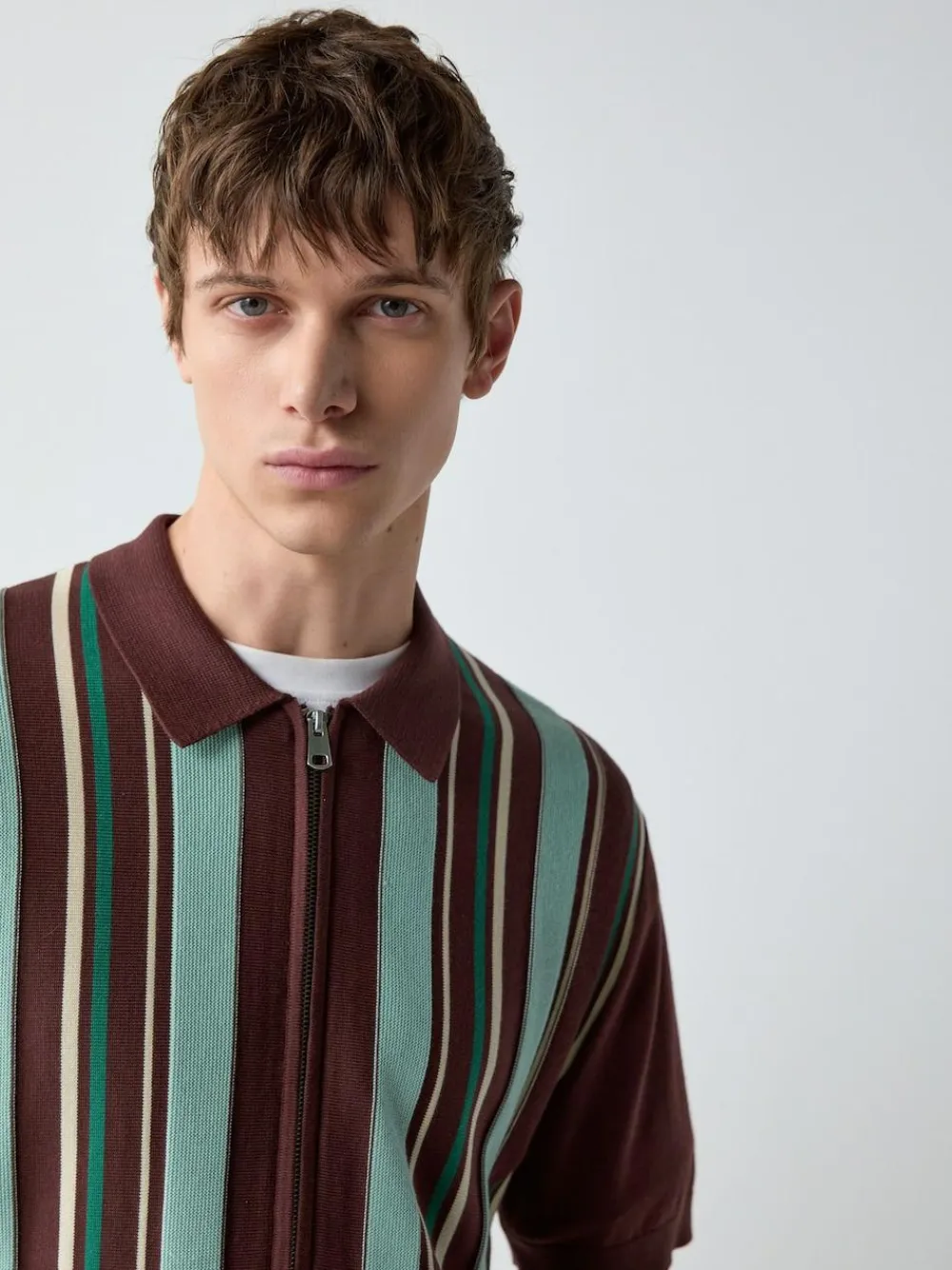 Hot Next Burgundy Red Regular Fit Short Sleeve Stripe Zip Through Knitted Polo Shirt