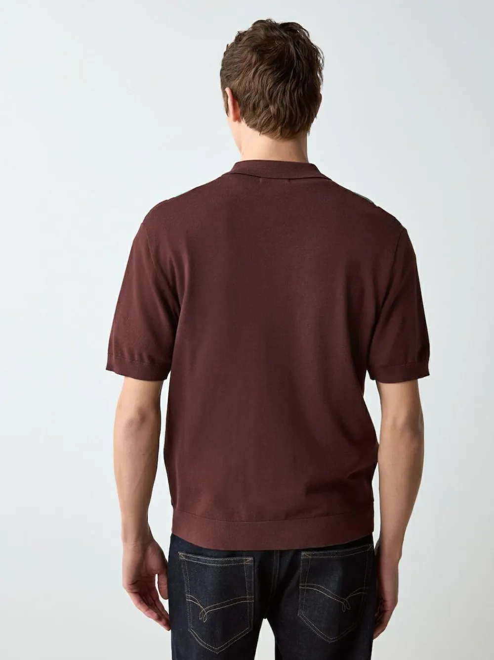 Hot Next Burgundy Red Regular Fit Short Sleeve Stripe Zip Through Knitted Polo Shirt