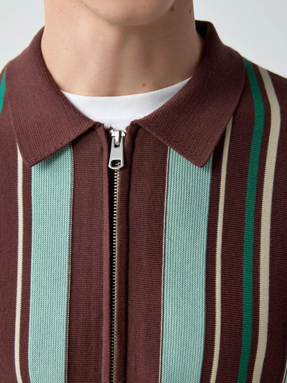 Hot Next Burgundy Red Regular Fit Short Sleeve Stripe Zip Through Knitted Polo Shirt