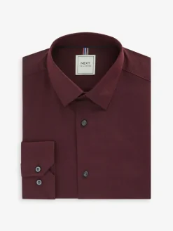 Next Burgundy Red Regular Fit Easy Care Textured Single Cuff Smart Shirt^ Shirts