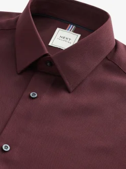 Next Burgundy Red Regular Fit Easy Care Textured Single Cuff Smart Shirt^ Shirts
