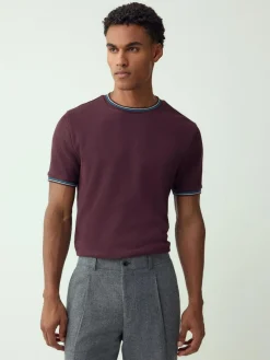 Next Regular Fit & 100% Cotton Textured Tipped T-Shirt^ Tops & T-Shirts