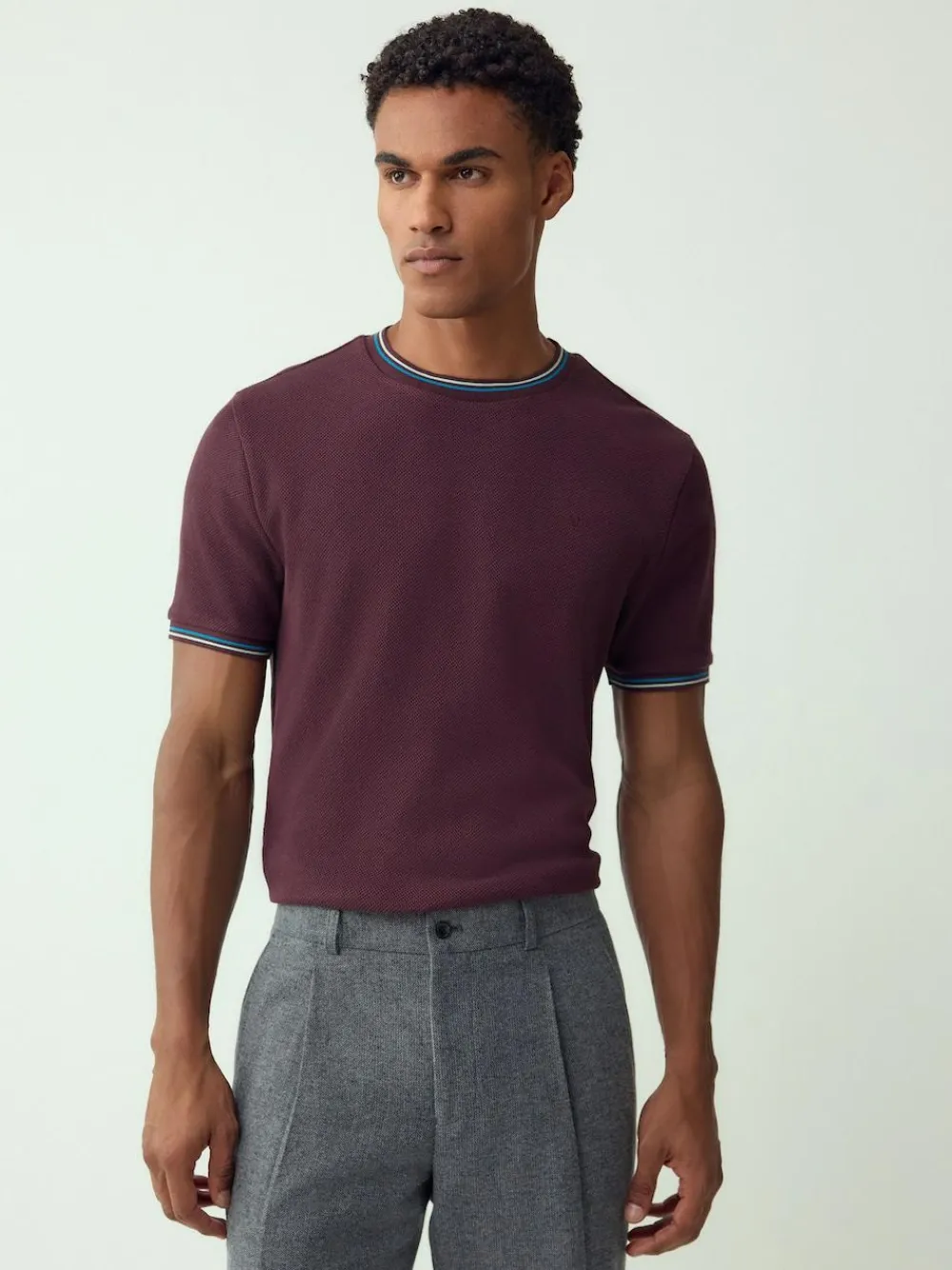 Next Regular Fit & 100% Cotton Textured Tipped T-Shirt^ Tops & T-Shirts