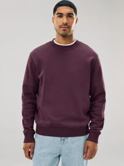 Next Burgundy Red Regular Fit Heavyweight Cotton Rich Crew Neck Sweatshirt^ Nightwear|Sweatshirts & Hoodies