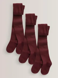 Next Burgundy Red Regular Length 3 Pack Cotton Rich School Tights^ Socks & Tights|Socks & Tights