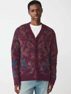 Sale Next Burgundy Red Relaxed Fit Floral Pattern Cardigan