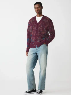 Sale Next Burgundy Red Relaxed Fit Floral Pattern Cardigan