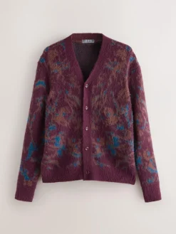 Sale Next Burgundy Red Relaxed Fit Floral Pattern Cardigan