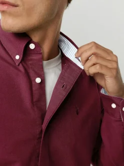 Next Burgundy Red Slim Fit Long Sleeve Oxford Shirt