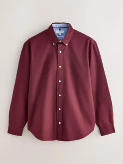 Next Burgundy Red Slim Fit Long Sleeve Oxford Shirt