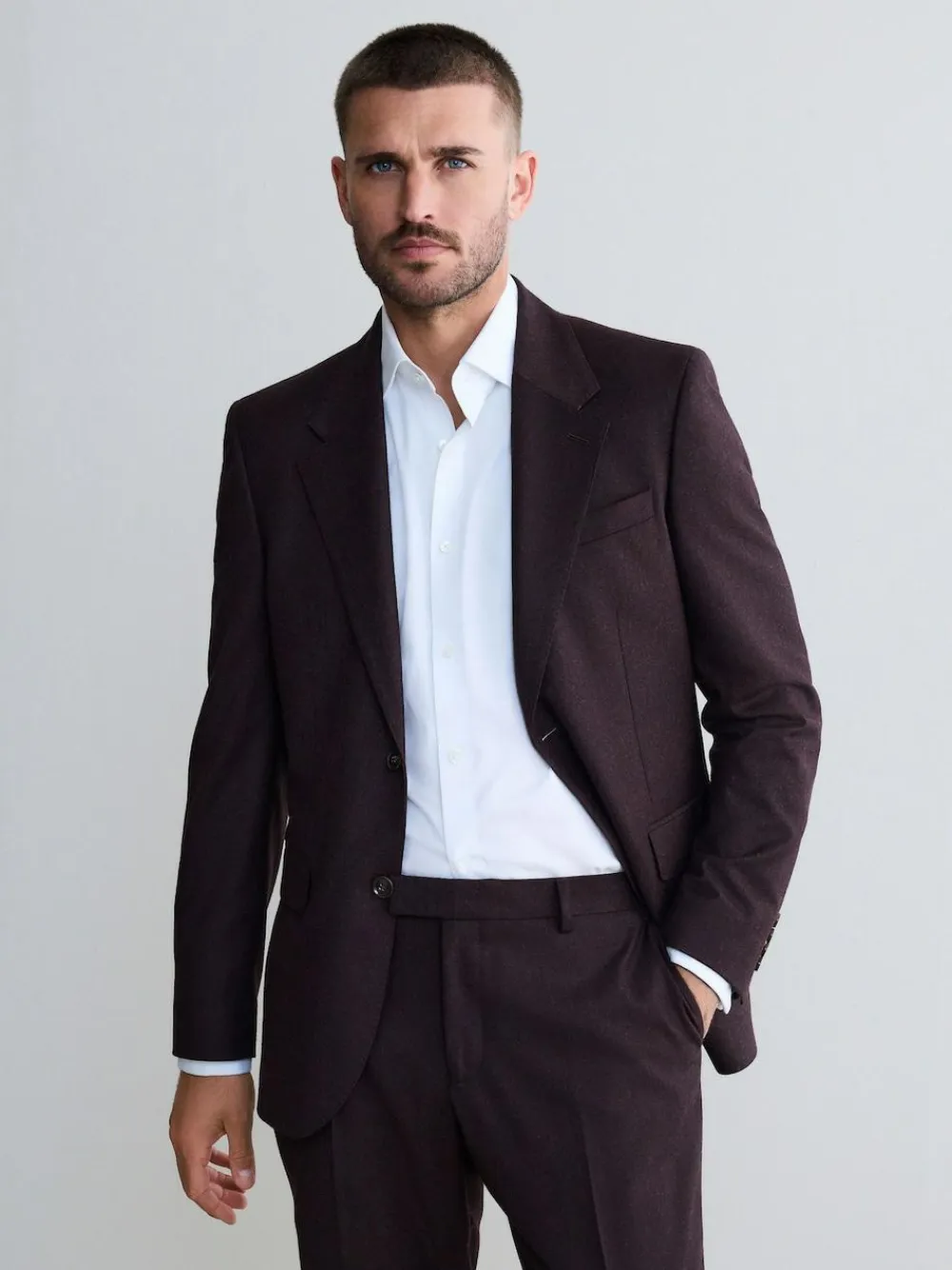 Discount Next Slim Fit Signature Zignone Italian Wool Cashmere Blend Flannel Suit Jacket Burgundy Red