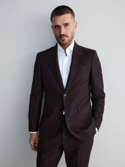 Discount Next Slim Fit Signature Zignone Italian Wool Cashmere Blend Flannel Suit Jacket Burgundy Red