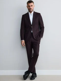 Discount Next Slim Fit Signature Zignone Italian Wool Cashmere Blend Flannel Suit Jacket Burgundy Red