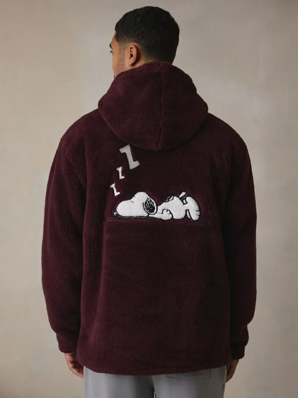 Next Burgundy Red Snoopy Borg Fleece Hoodie