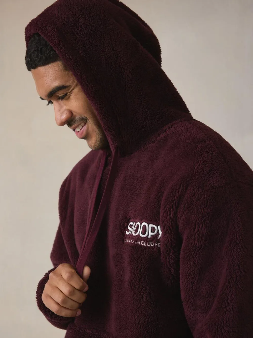 Next Burgundy Red Snoopy Borg Fleece Hoodie