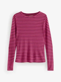 Next Burgundy Red Stripe Long Sleeve Crew Neck T-Shirt^Women Nightwear|Tops & T-Shirts