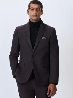 Discount Next Burgundy Red Tailored Fit Inset Lapel Detail Tuxedo Suit Jacket