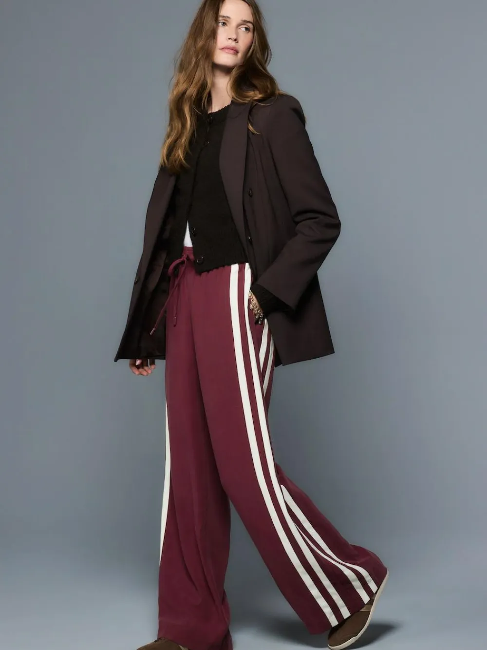 Outlet Next Wide Leg Side Stripe Trousers Burgundy Red