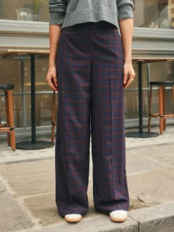 Hot Next Burgundy Red/Navy Blue Check Check Wide Leg Tailored Trousers