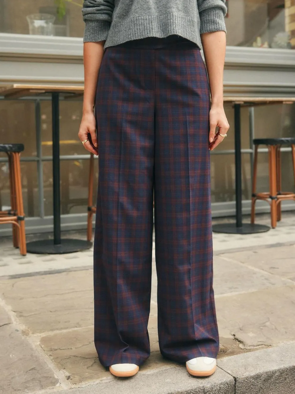 Hot Next Burgundy Red/Navy Blue Check Check Wide Leg Tailored Trousers