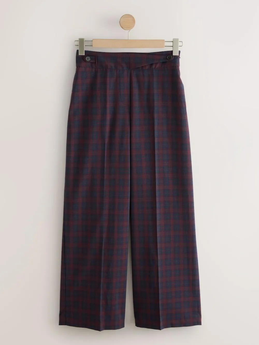 Hot Next Burgundy Red/Navy Blue Check Check Wide Leg Tailored Trousers