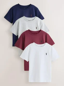 Next Burgundy Red/White Short Sleeve Stag Embroidered T-Shirts 4 Pack (3-16yrs)^BOY Tops|T-Shirts