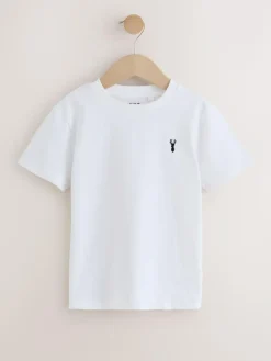 Next Burgundy Red/White Short Sleeve Stag Embroidered T-Shirts 4 Pack (3-16yrs)^BOY Tops|T-Shirts