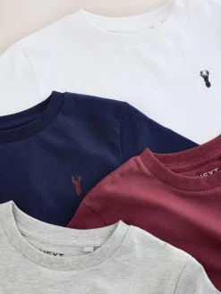 Next Burgundy Red/White Short Sleeve Stag Embroidered T-Shirts 4 Pack (3-16yrs)^BOY Tops|T-Shirts