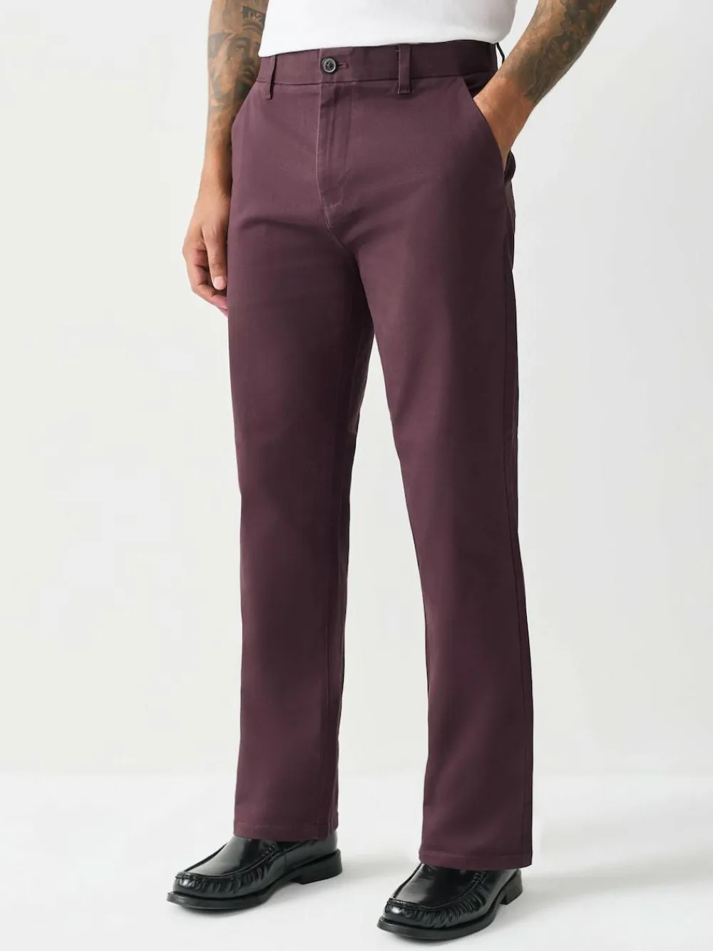 Sale Next Burgundy Straight Fit Stretch Chinos Trousers