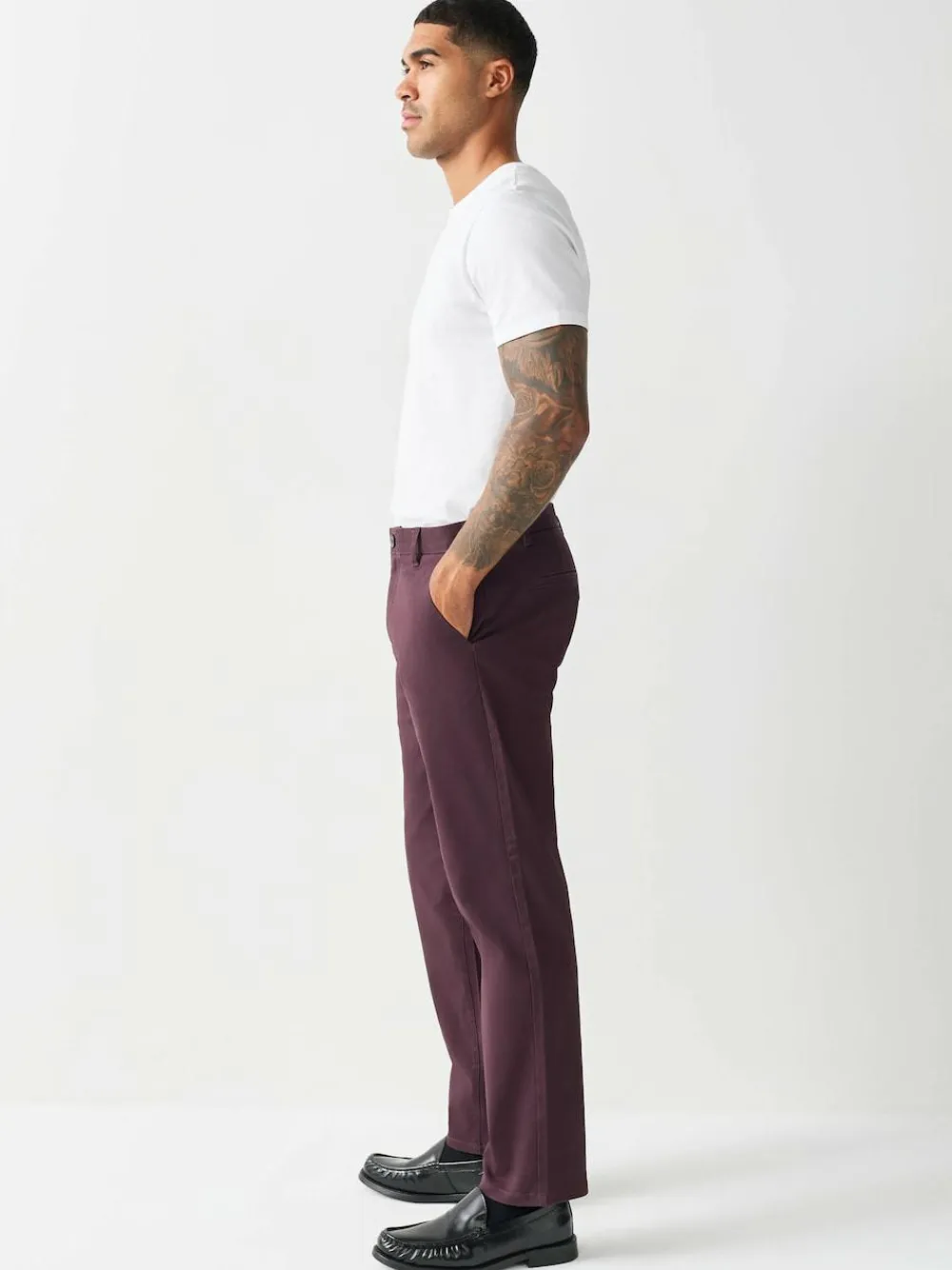 Sale Next Burgundy Straight Fit Stretch Chinos Trousers
