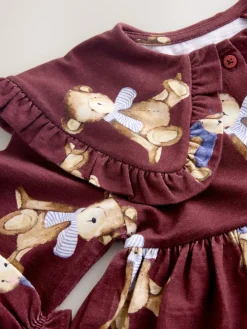 Next Burgundy Teddy Bear Long Sleeve Collared Dress (3mths-7yrs)^ Dresses|Dresses