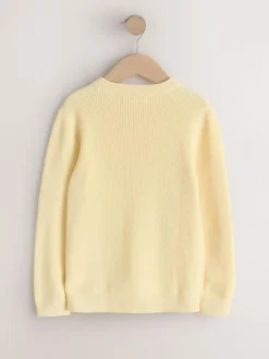 Best Next Buttermilk Yellow Without Stag Cotton Crew Neck Knitted Jumper (3-16yrs)