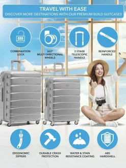 CABIN PRO Silver Set of 2 Medium & Large Check-In Hold Luggage Hardcase Travel Suitcases^Women Luggage