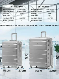 CABIN PRO Silver Set of 2 Medium & Large Check-In Hold Luggage Hardcase Travel Suitcases^Women Luggage