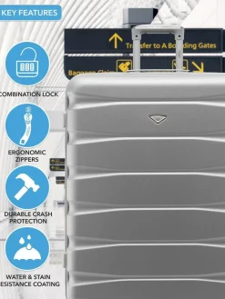 CABIN PRO Silver Set of 2 Medium & Large Check-In Hold Luggage Hardcase Travel Suitcases^Women Luggage