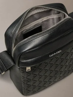 Best Calvin Klein Black Embossed Allover Monogram Reporter Bag