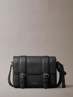 Calvin Klein Black Leather Flap Messenger Bag^ Bags