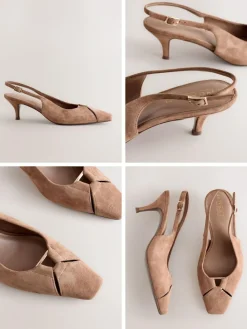 Next Leather Cutout Hardware Detail Slingback Heels^Women Heels