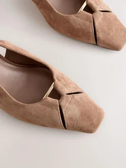 Next Leather Cutout Hardware Detail Slingback Heels^Women Heels