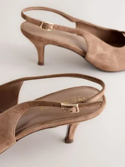 Next Leather Cutout Hardware Detail Slingback Heels^Women Heels